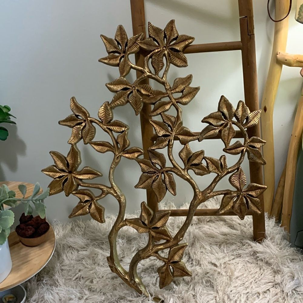 Vintage Burwood Products USA MCM Gold Tone Plastic Branch W/Leaves Wall Decor
